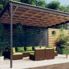 Garden Lounge Set with Cushions Brown Poly Rattan