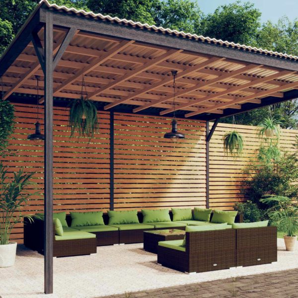 Garden Lounge Set with Cushions Brown Poly Rattan