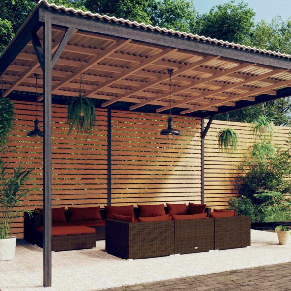 Garden Lounge Set with Cushions Brown Poly Rattan