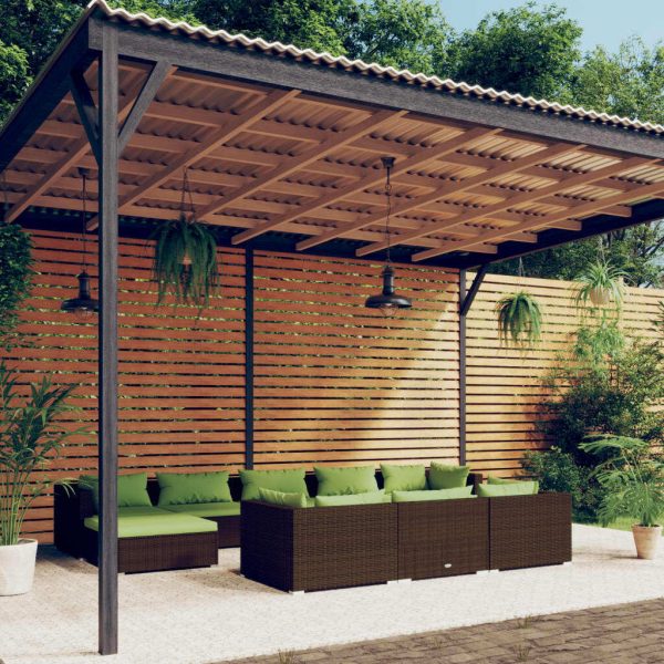 Garden Lounge Set with Cushions Brown Poly Rattan