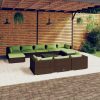 Garden Lounge Set with Cushions Brown Poly Rattan