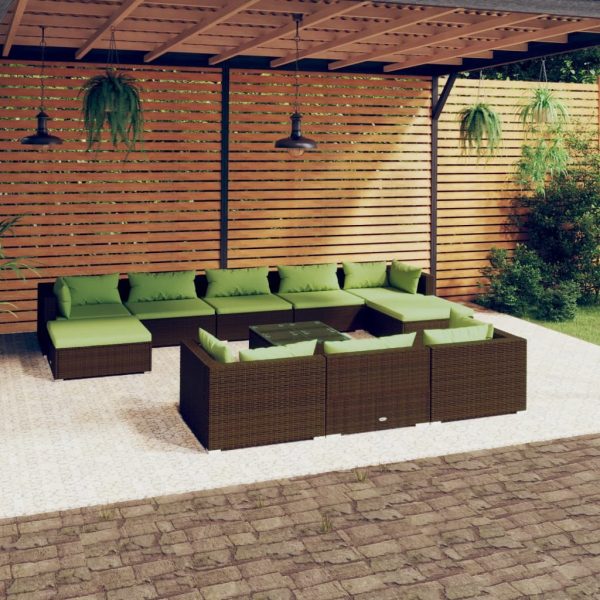 Garden Lounge Set with Cushions Brown Poly Rattan