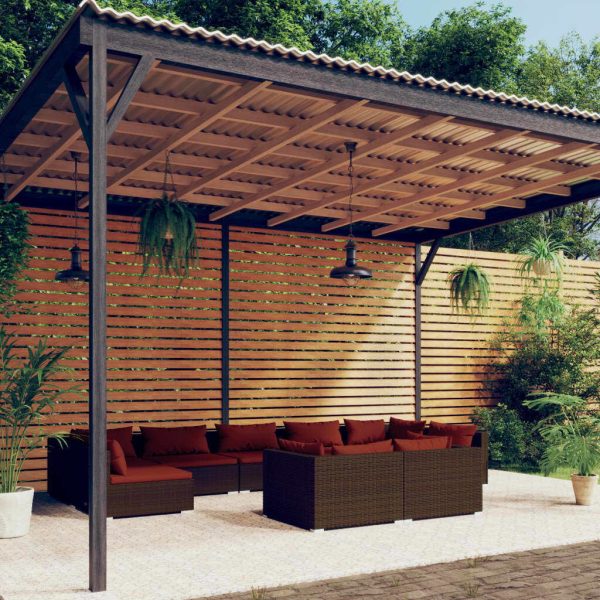 Garden Lounge Set with Cushions Brown Poly Rattan