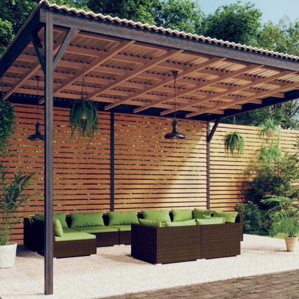 Garden Lounge Set with Cushions Brown Poly Rattan