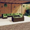 Garden Lounge Set with Cushions Brown Poly Rattan