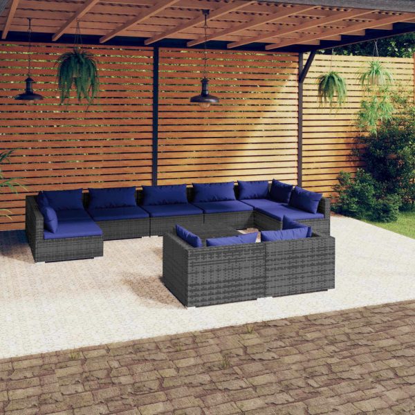 Garden Lounge Set with Cushions Grey Poly Rattan