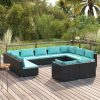 Garden Lounge Set with Cushions Black Poly Rattan