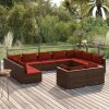 Garden Lounge Set with Cushions Brown Poly Rattan