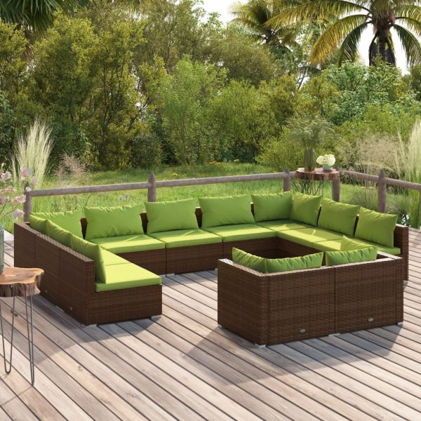 Garden Lounge Set with Cushions Brown Poly Rattan