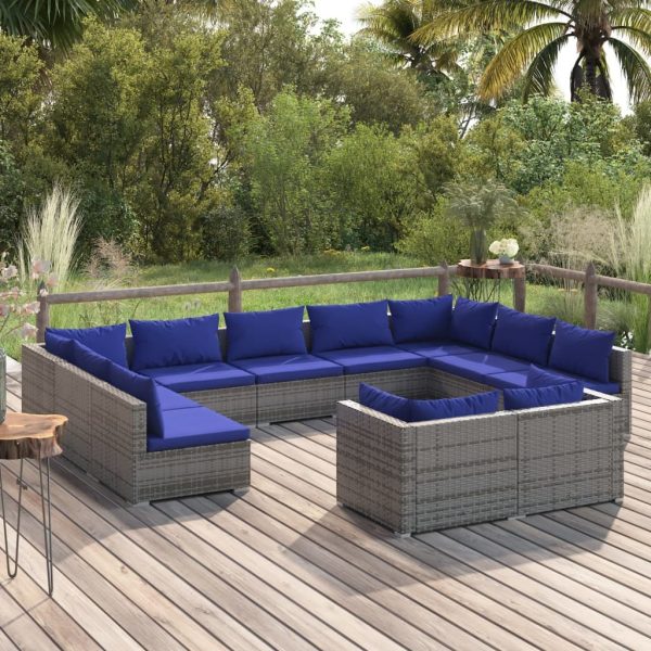 Garden Lounge Set with Cushions Grey Poly Rattan