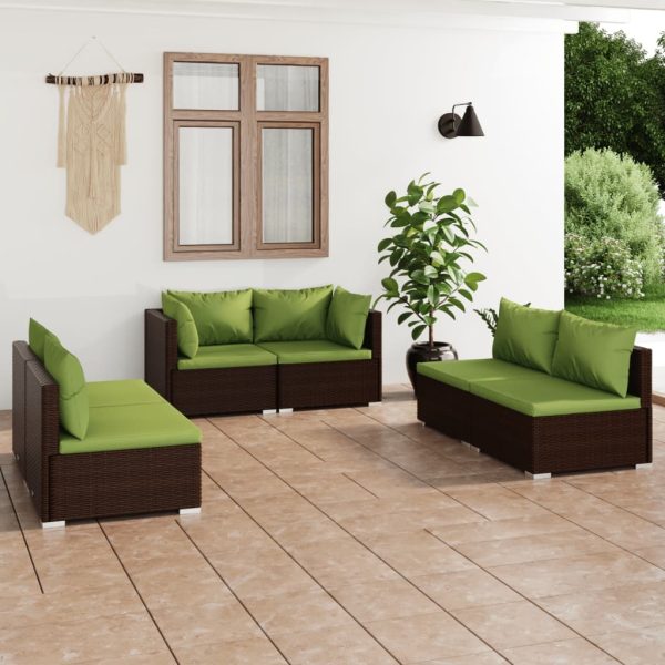 Garden Lounge Set with Cushions Poly Rattan Brown