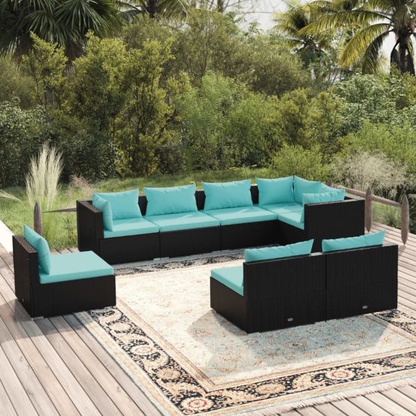 Garden Lounge Set with Cushions Poly Rattan Black