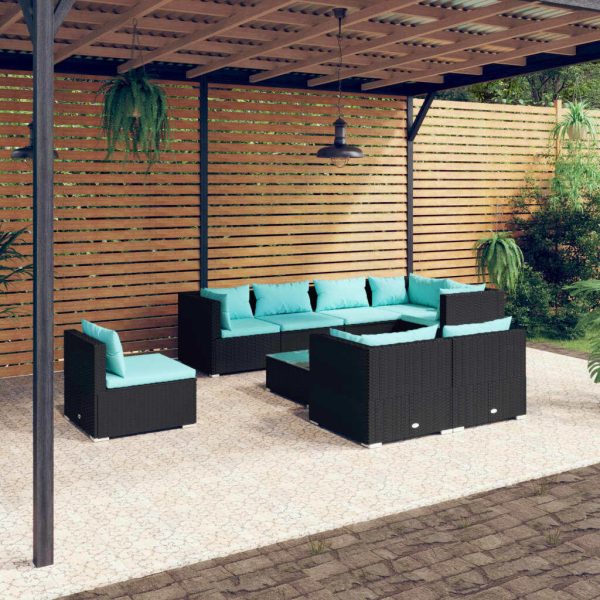 Garden Lounge Set with Cushions Poly Rattan Black