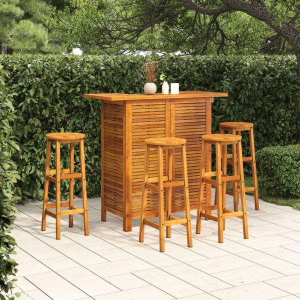 Bar Table and Chair Set Solid Acacia Wood