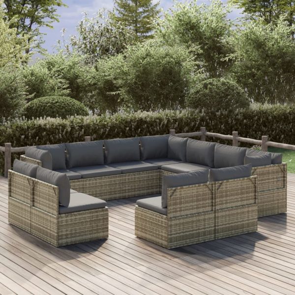 Garden Lounge Set with Cushions Grey Poly Rattan