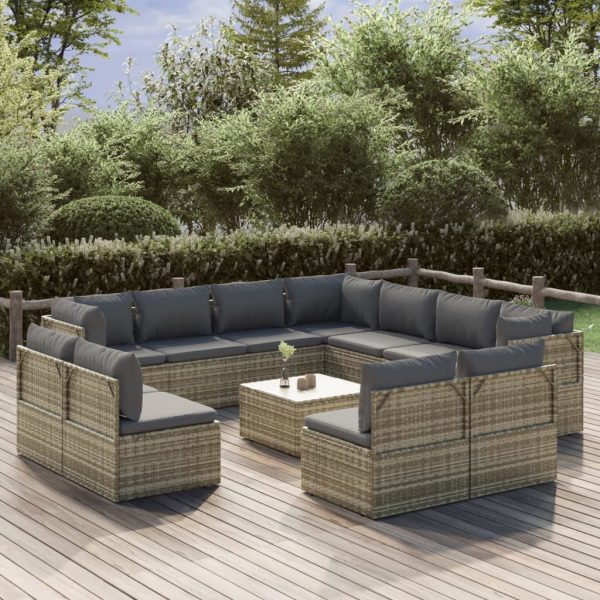 Garden Lounge Set with Cushions Grey Poly Rattan