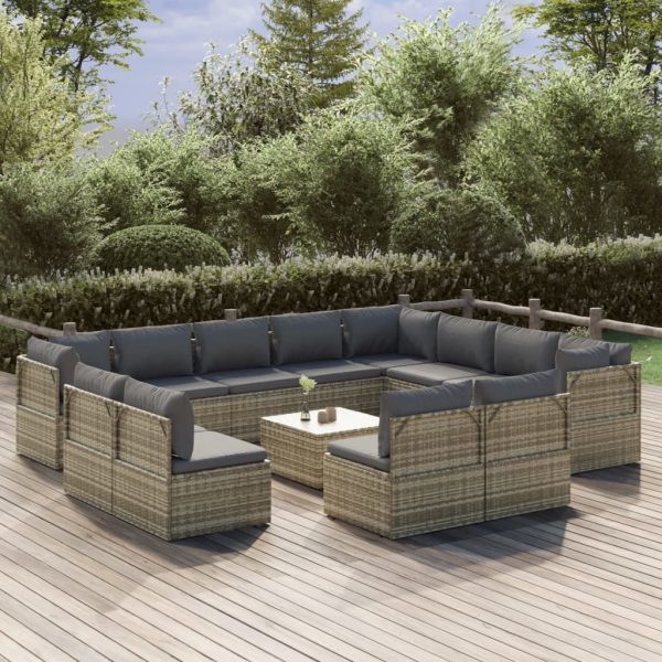 Garden Lounge Set with Cushions Grey Poly Rattan