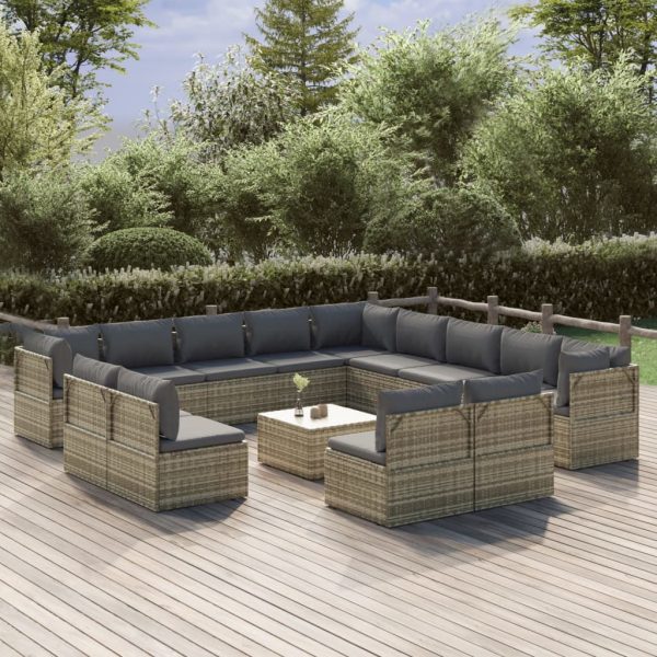 Garden Lounge Set with Cushions Grey Poly Rattan