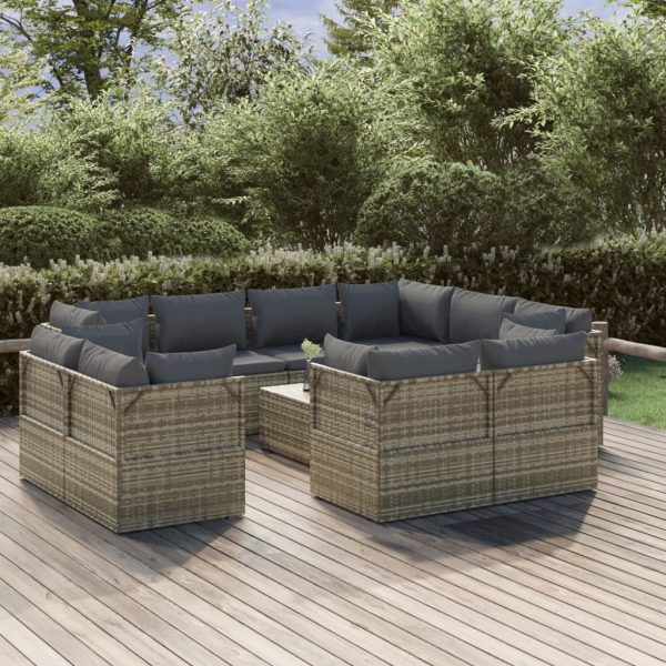 Garden Lounge Set with Cushions Grey Poly Rattan