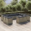 Garden Lounge Set with Cushions Grey Poly Rattan