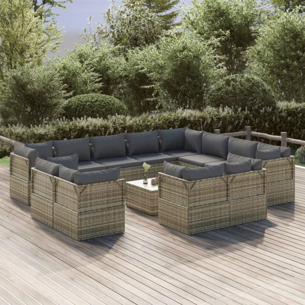 Garden Lounge Set with Cushions Grey Poly Rattan