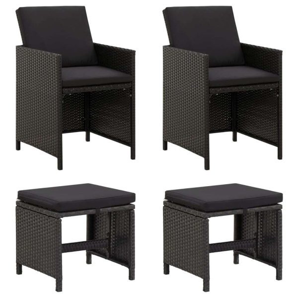 4 Piece Garden Chair and Stool Set Poly Rattan