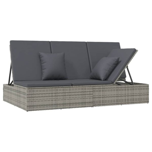 Convertible Sun Bed with Cushions Poly Rattan – Dark Grey