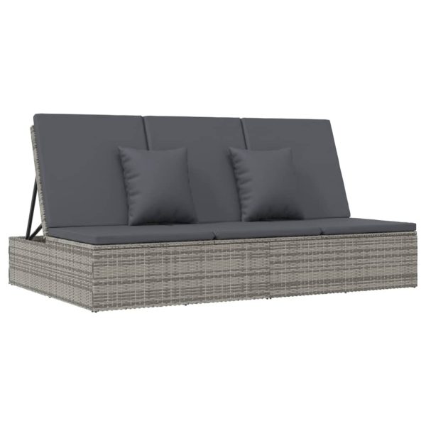 Convertible Sun Bed with Cushions Poly Rattan – Dark Grey