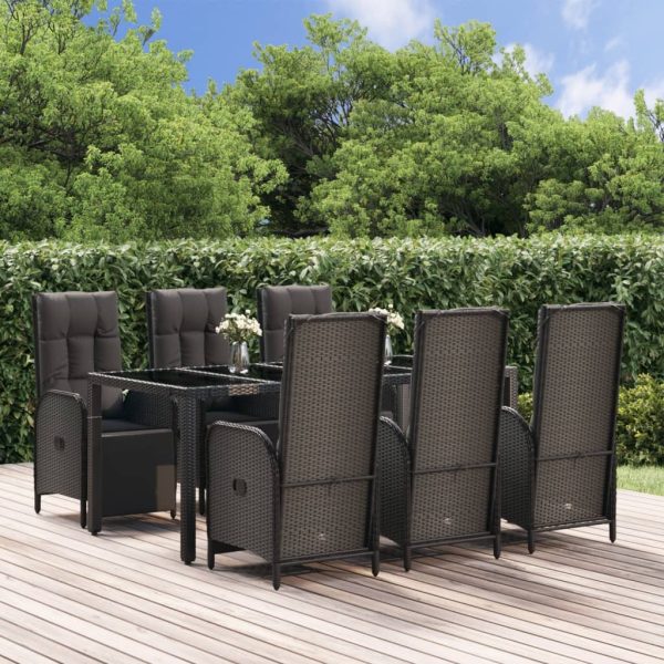 Garden Dining Set with Cushions Black Poly Rattan