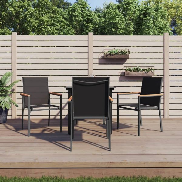 Garden Dining Set Black Textilene and Steel