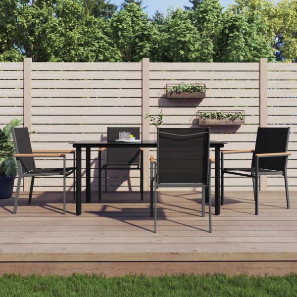 Garden Dining Set Black Textilene and Steel