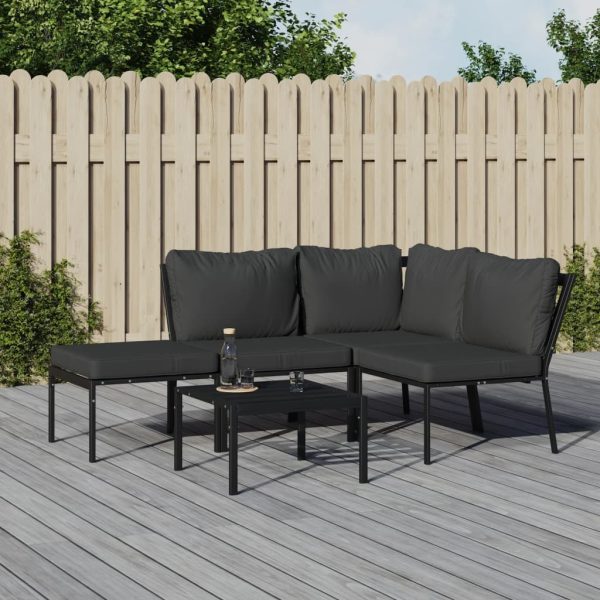 Garden Lounge Set with Grey Cushions Steel