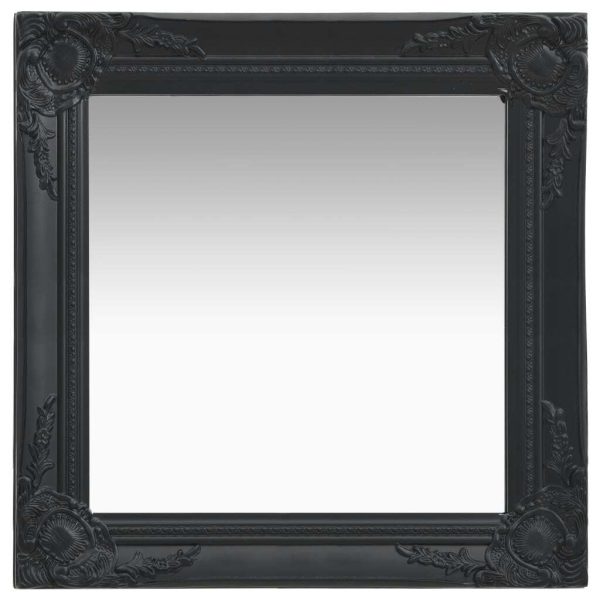 Wall Mirror Baroque Style 50×50 cm Black