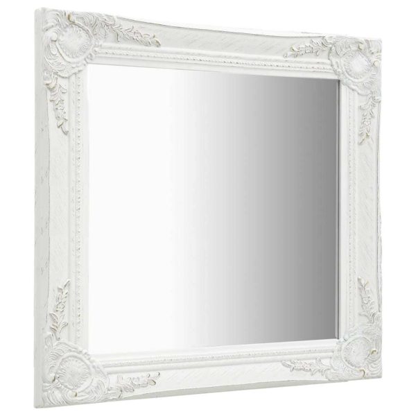 Wall Mirror Baroque Style 60×60 cm White
