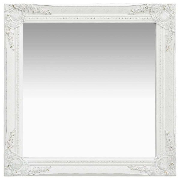 Wall Mirror Baroque Style 60×60 cm White