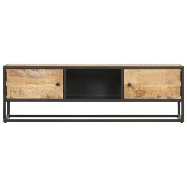Harpenden TV Cabinet with Carved Door Rough Mango Wood – 130x30x40 cm