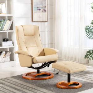 Massage Chair with Footstool Cream Faux Leather