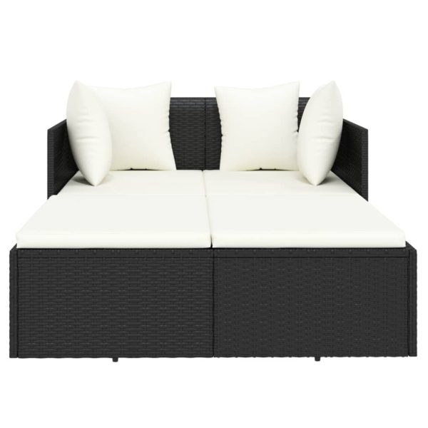 Sunbed with Cushions 182x118x63 cm Poly Rattan – Black