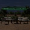 Double-Head Parasol with LEDs Green 449×245 cm