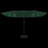 Double-Head Parasol with LEDs Green 449×245 cm