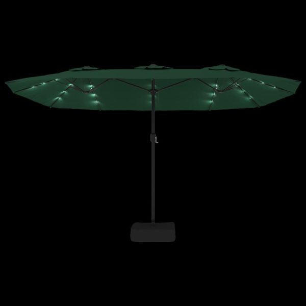 Double-Head Parasol with LEDs Green 449×245 cm