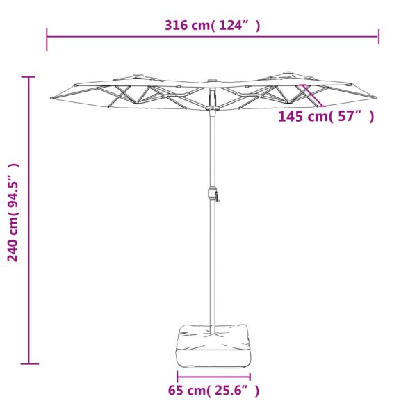 Double-Head Parasol with LEDs Sand White 316×240 cm