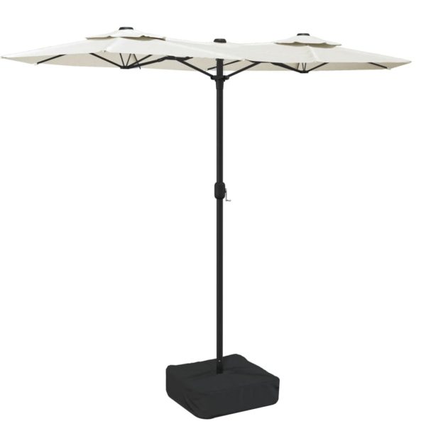 Double-Head Parasol with LEDs Sand 316×240 cm