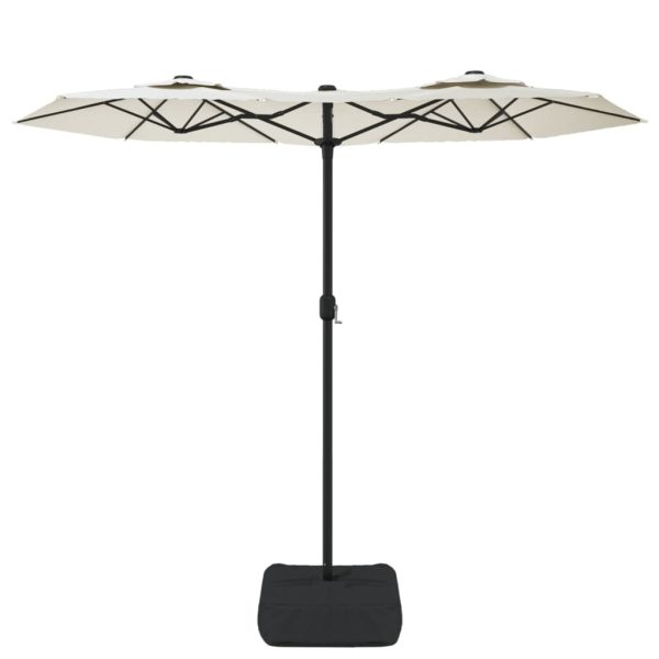 Double-Head Parasol with LEDs Sand White 316×240 cm