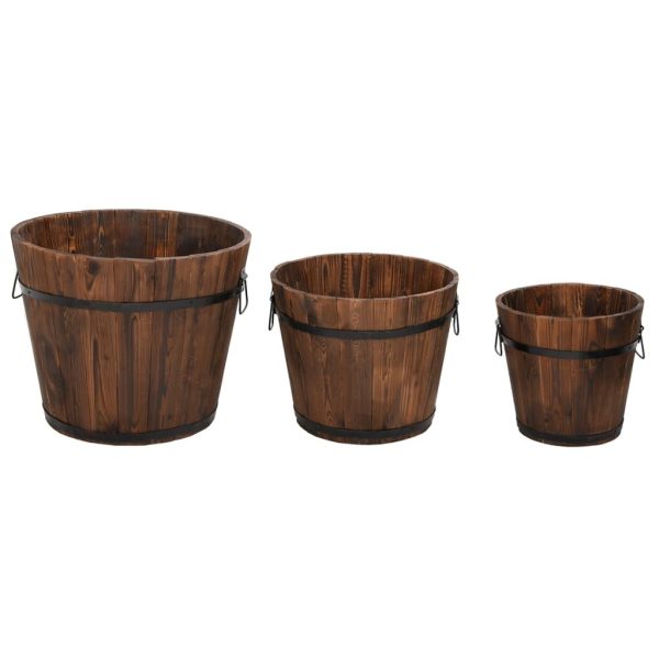 3 Piece Wooden Bucket Planter Set Solid Fir Wood