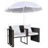Garden Bed with Parasol Poly Rattan – Brown