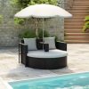 Garden Bed with Parasol Poly Rattan – Black and White