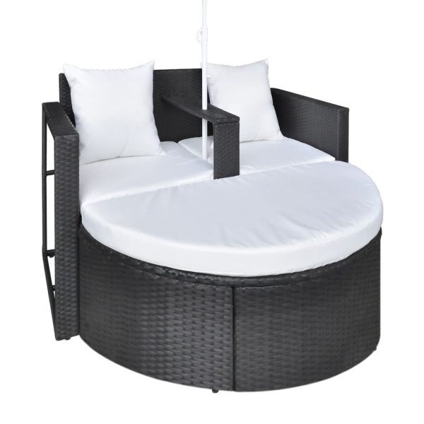 Garden Bed with Parasol Poly Rattan – Black and White