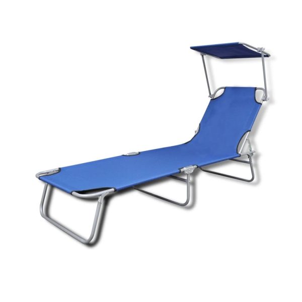 Folding Sun Lounger with Canopy Steel and Fabric – Blue