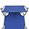 Folding Sun Lounger with Canopy Steel and Fabric – Blue